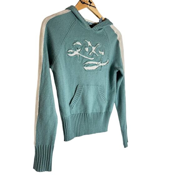 Womens VIntage Roxy Teal Hooded Pullover Sweater - Boho Chic  Size Small - Picture 7 of 7